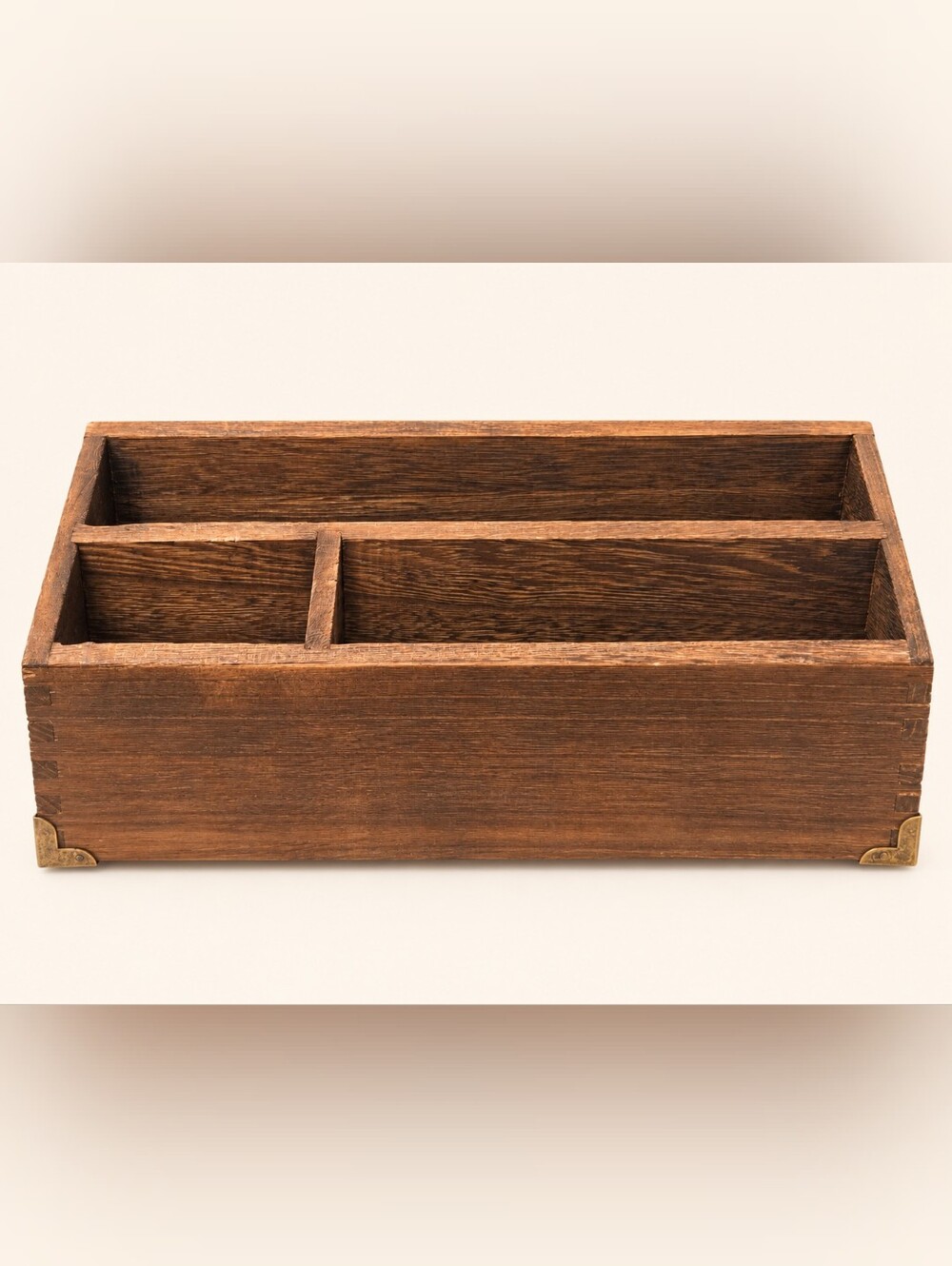 Wooden Desk Organizer Mail Letter Sorter Brass Corners Rustic Vintage Style